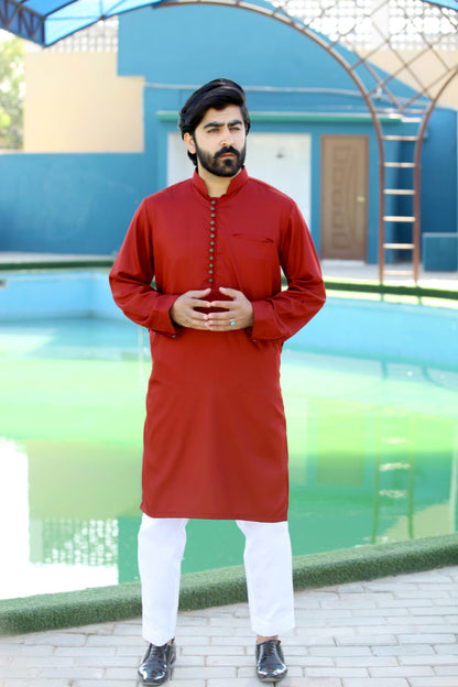 Maroon Blended Kurta