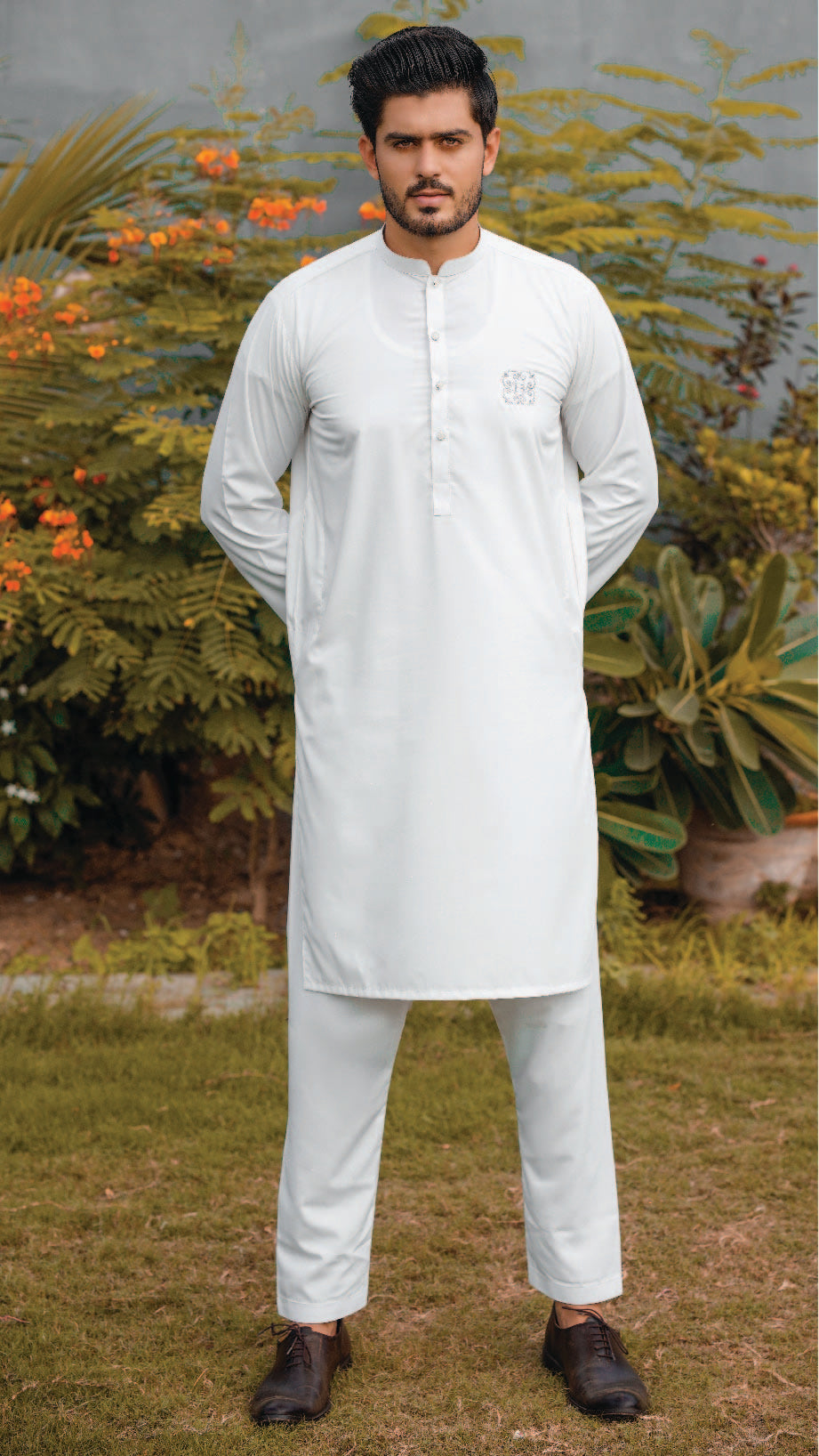 White Blended Kurta Pajama