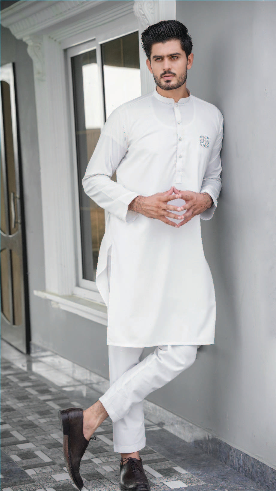 White Blended Kurta Pajama